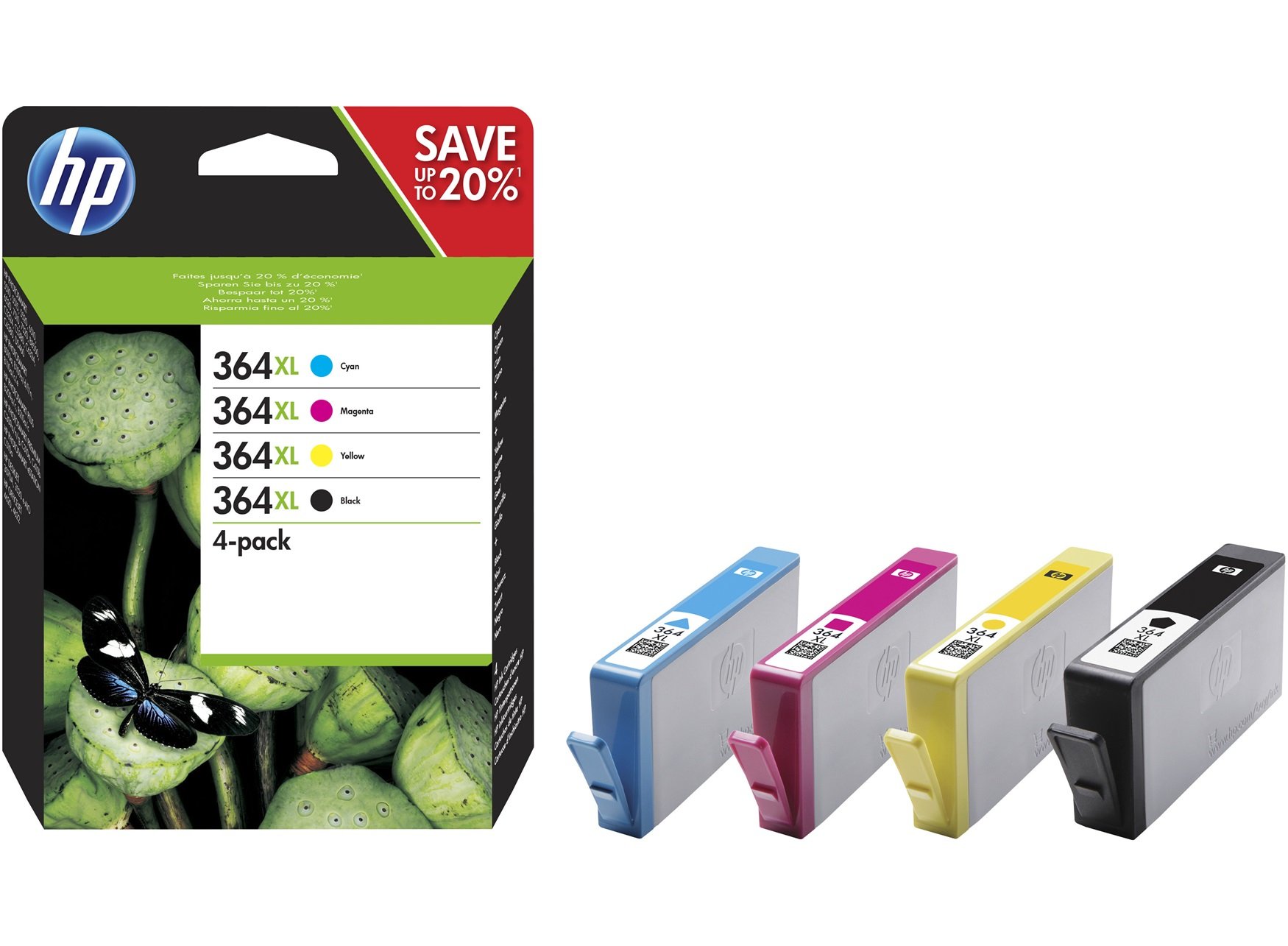 HP 364XL (N9J74AE) Multipack Original Druckerpatronen 1xSchwarz, 1xBlau, 1xRot, 1xGelb für HP DeskJet 3070A, 35xx, HP OfficeJet 4620, 4622, HP Photosmart