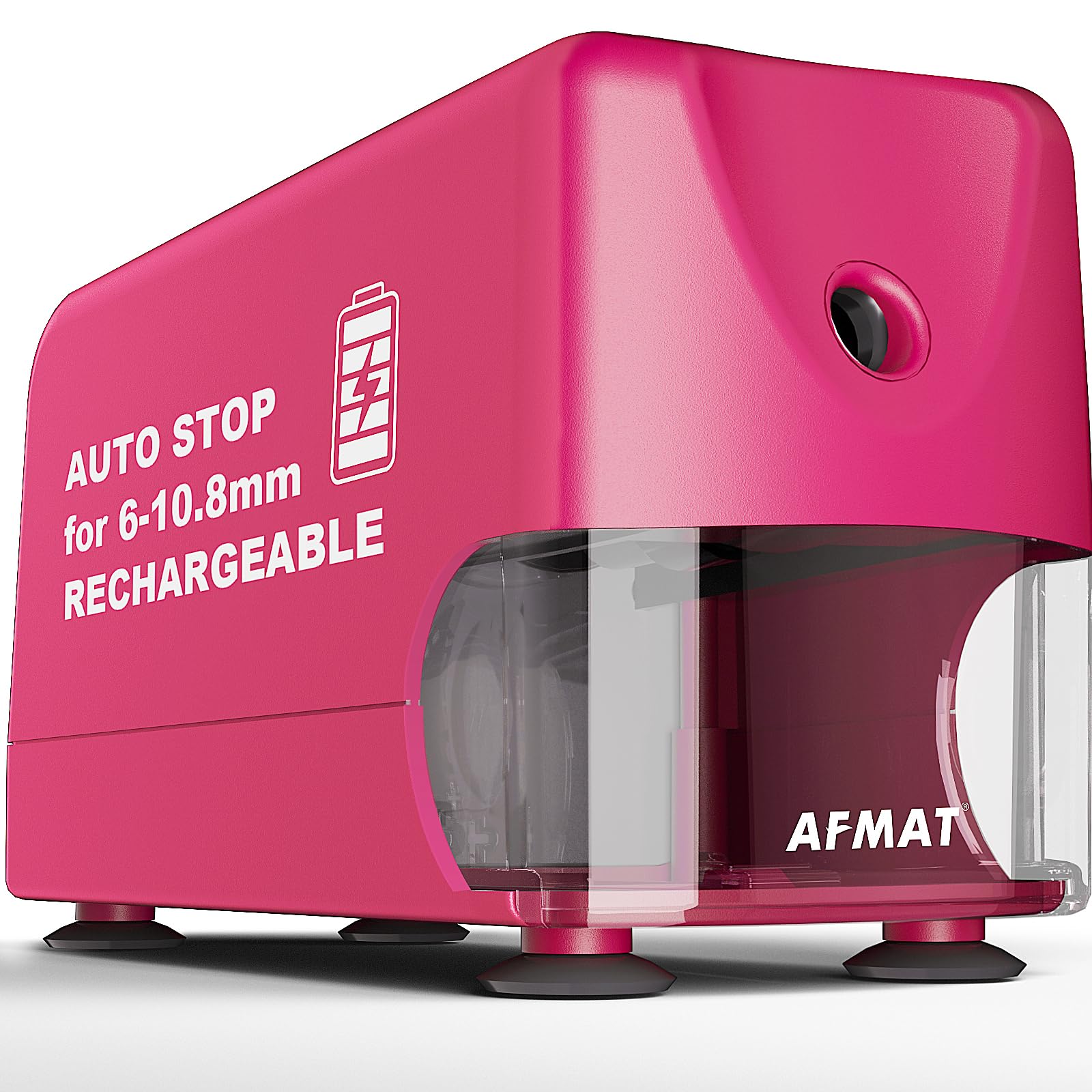 AFMAT Taille-crayon électrique haute performance - Auto-Stop - Rechargeable - Avec récipient - Pour crayons de 6 à 11 mm - Pointe rapide en 2 secondes - 10 000 opérations de taillage - Rose