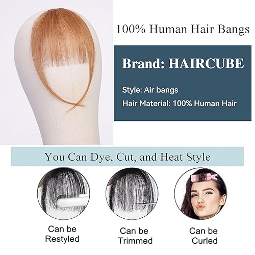 Miniatura 3 de HAIRCUBE Flequillos de cabello 100% humano, flequillo con clip, flecos con sienes, extensiones de cabello para mujer, extensiones de cabello para