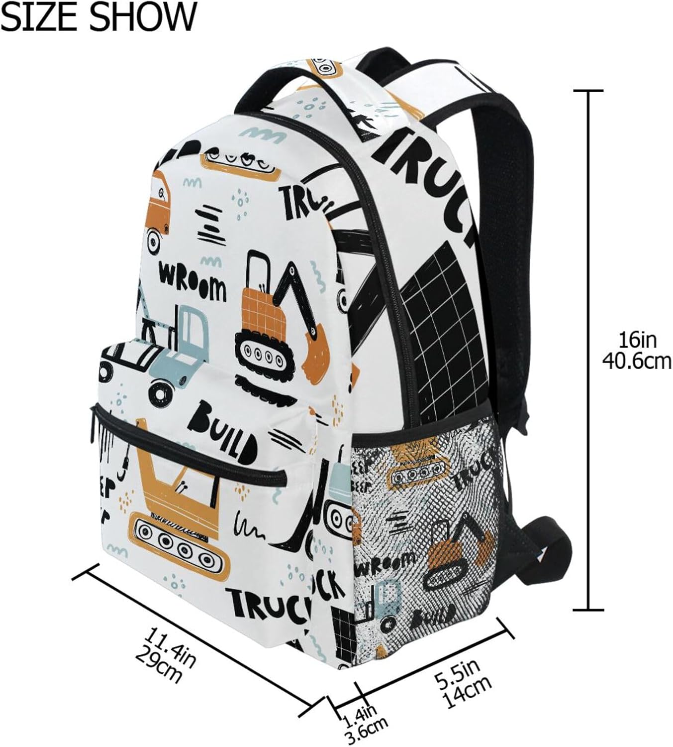 ALAZA Funny Construction Transport Car Kid's Shool Backpack for Girls Boys,Laptop Travel Backpack,16.9" H