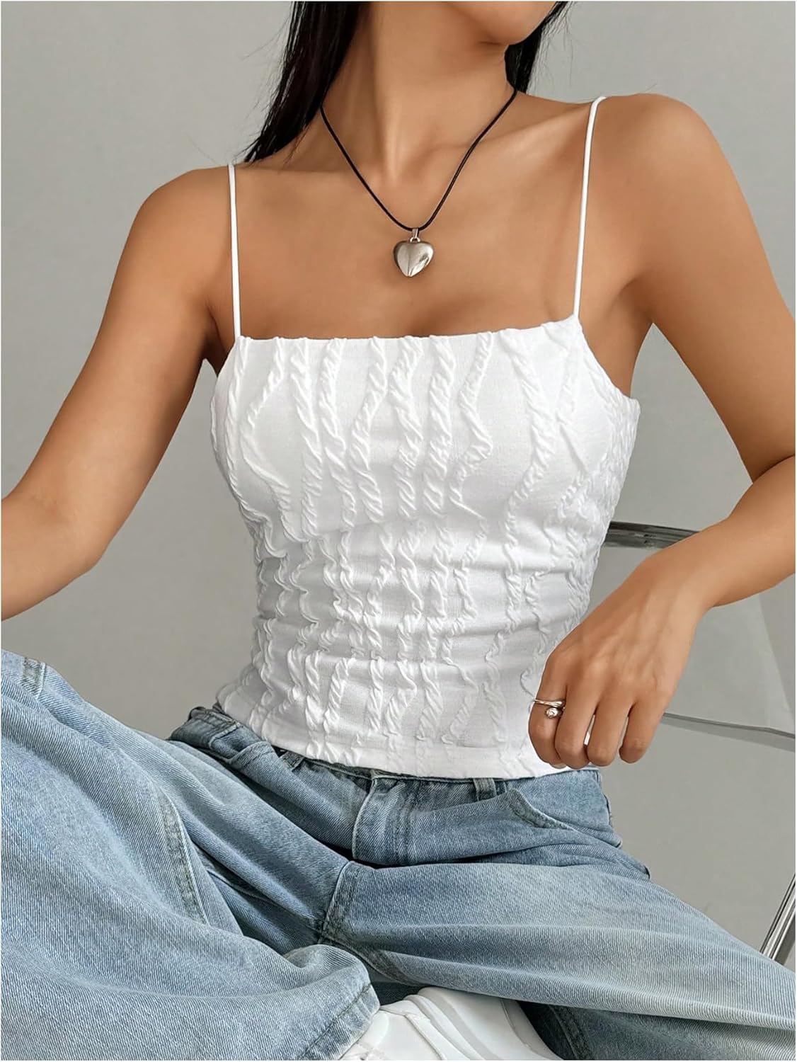 OYOANGLE Women's Textured Backless Cami Crop Top Spaghetti Strap Fitted Camisole Y2K Going Out Tops - Image 5