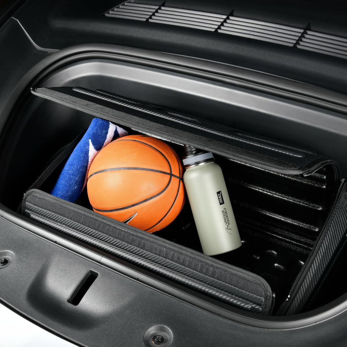 3D MAXpider Handy Trunk Organizer 70 with Lid (Black) - Waterproof, Foldable, Compatible with SUV, Sedan, and Tools (Carbon Fiber Pattern, 29x19x8, 40lb Capacity)