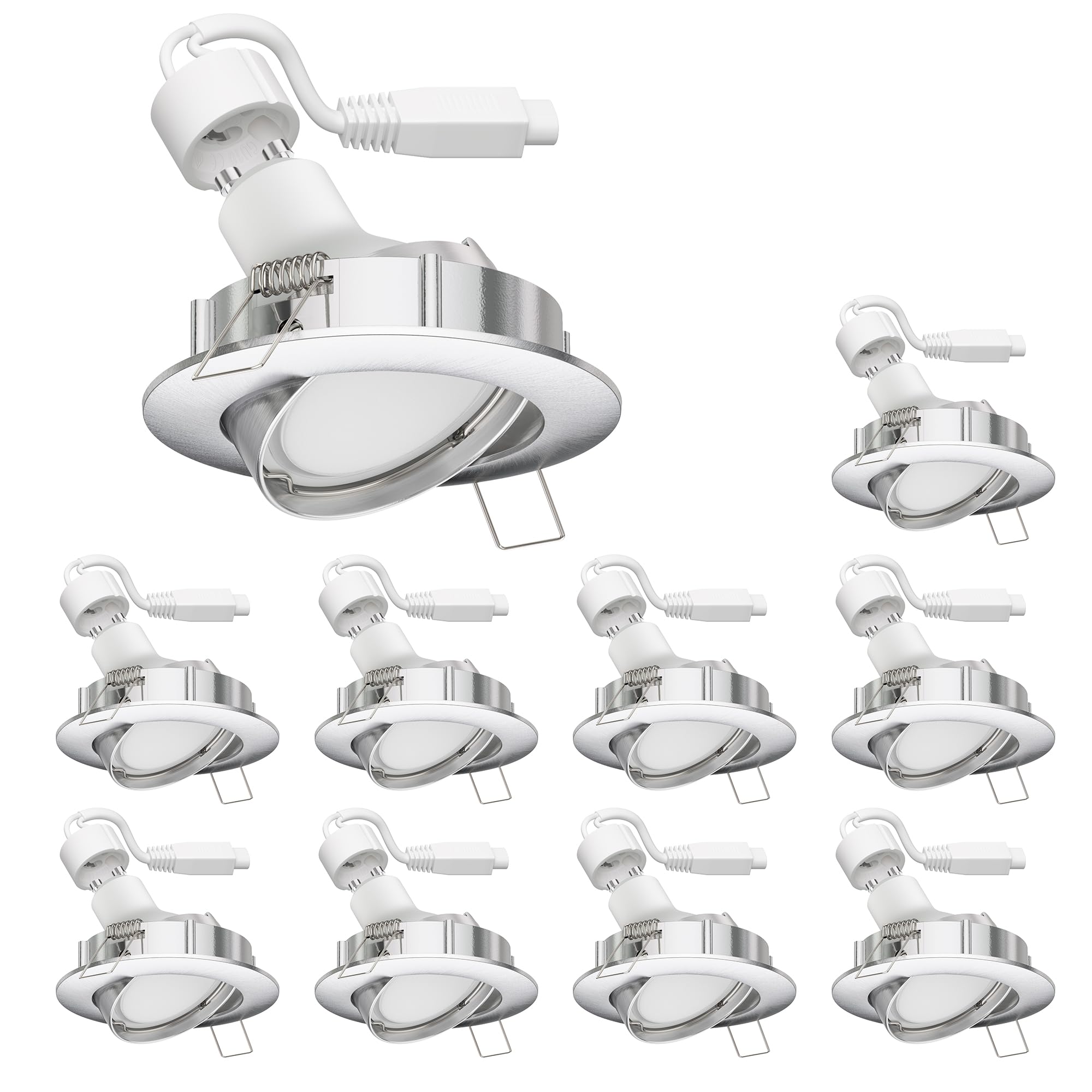 ledscom.de Reflektor wpuszczany LED DEX chrom matowy obrotowy GU49,14W każdy 450lm ciepłobiały okrągły 84mm Ø krąg śrubowy ok. 72-80mm Ø Zestaw 10 szt.
