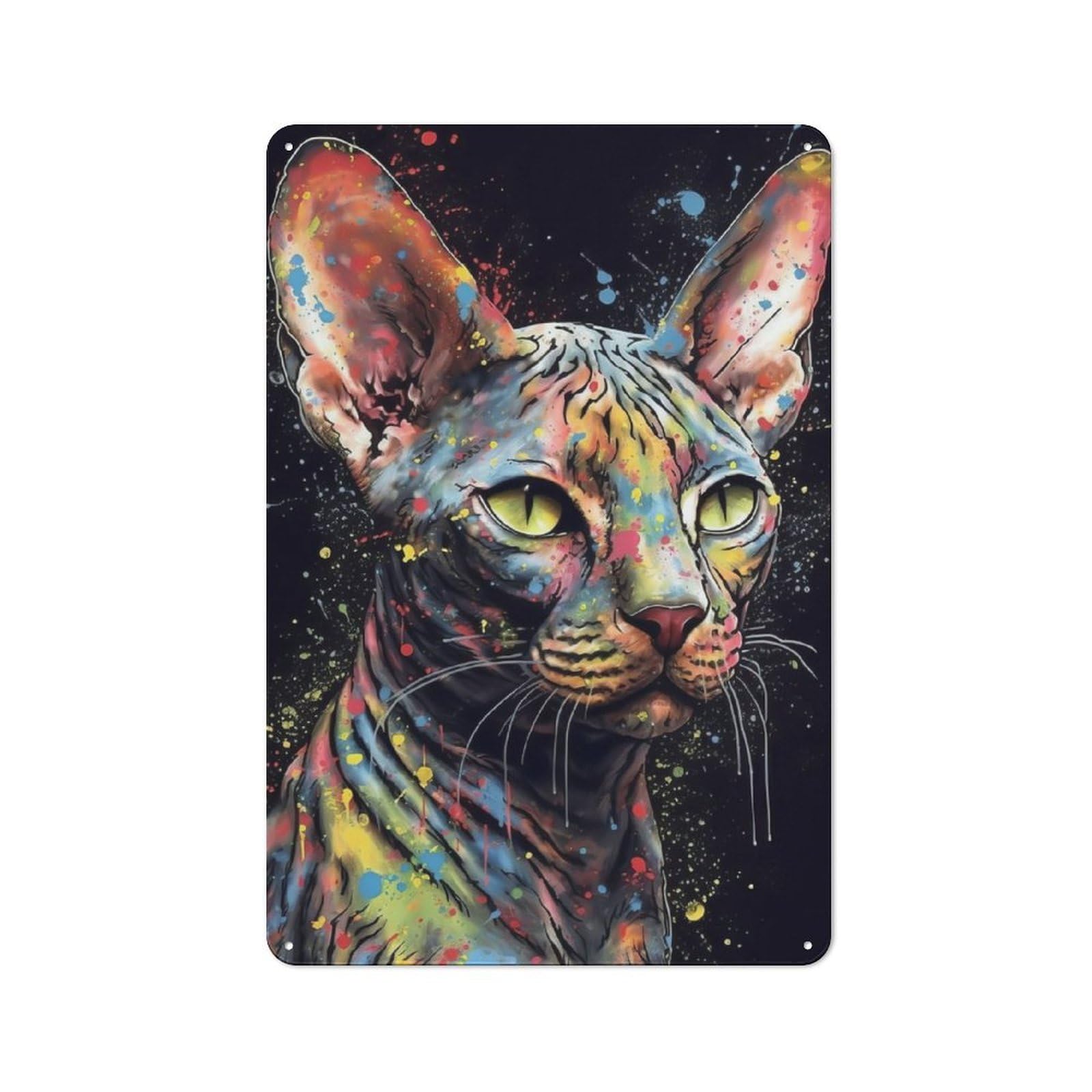 Junmoney Sphinx Cat Painting Modern Vintage Metal Desk Wall Sign 30X20cm, Office Wall Decor For Office, Study, Studio Or Hallway