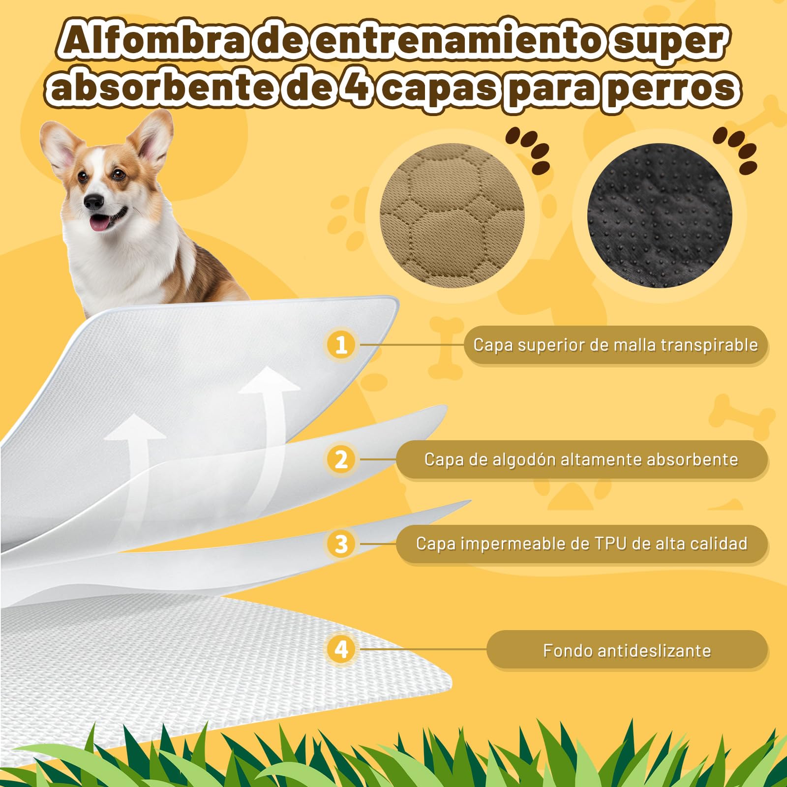 PiPiCat Almohadillas de entrenamiento para mascotas, 150 x 90 cm, impermeables, almohadillas para perros, protección del suelo, lavable, reutilizable, absorción rápida, base para