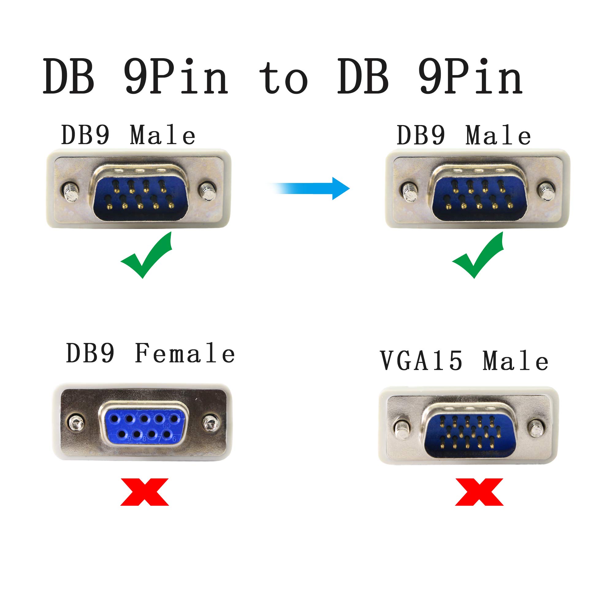 DB9 Cable serial de datos RS232 macho a macho 2-3 Cross Null Modem Cable de extensión para computadoras, impresoras, escáneres (4.5FT)