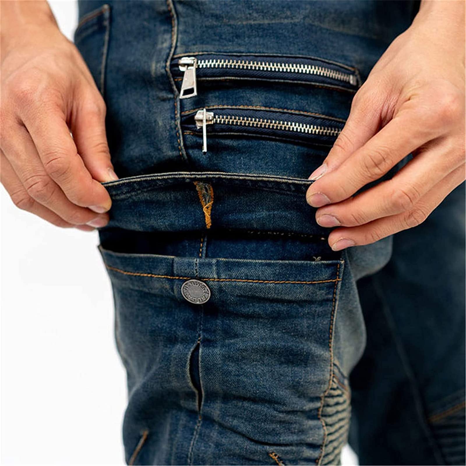 Motorrad-Jeanshose für Herren, Sturzfeste Jeans mit geradem Bein und 4 Arten Schutzausrüstung