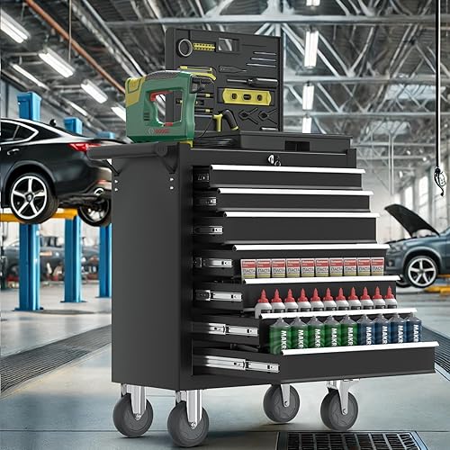 Miniatura 2 de Cofre de herramientas de garaje de 7 cajones, gabinete de herramientas de gran capacidad, caja de herramientas mecánica de alta resistencia, carrito