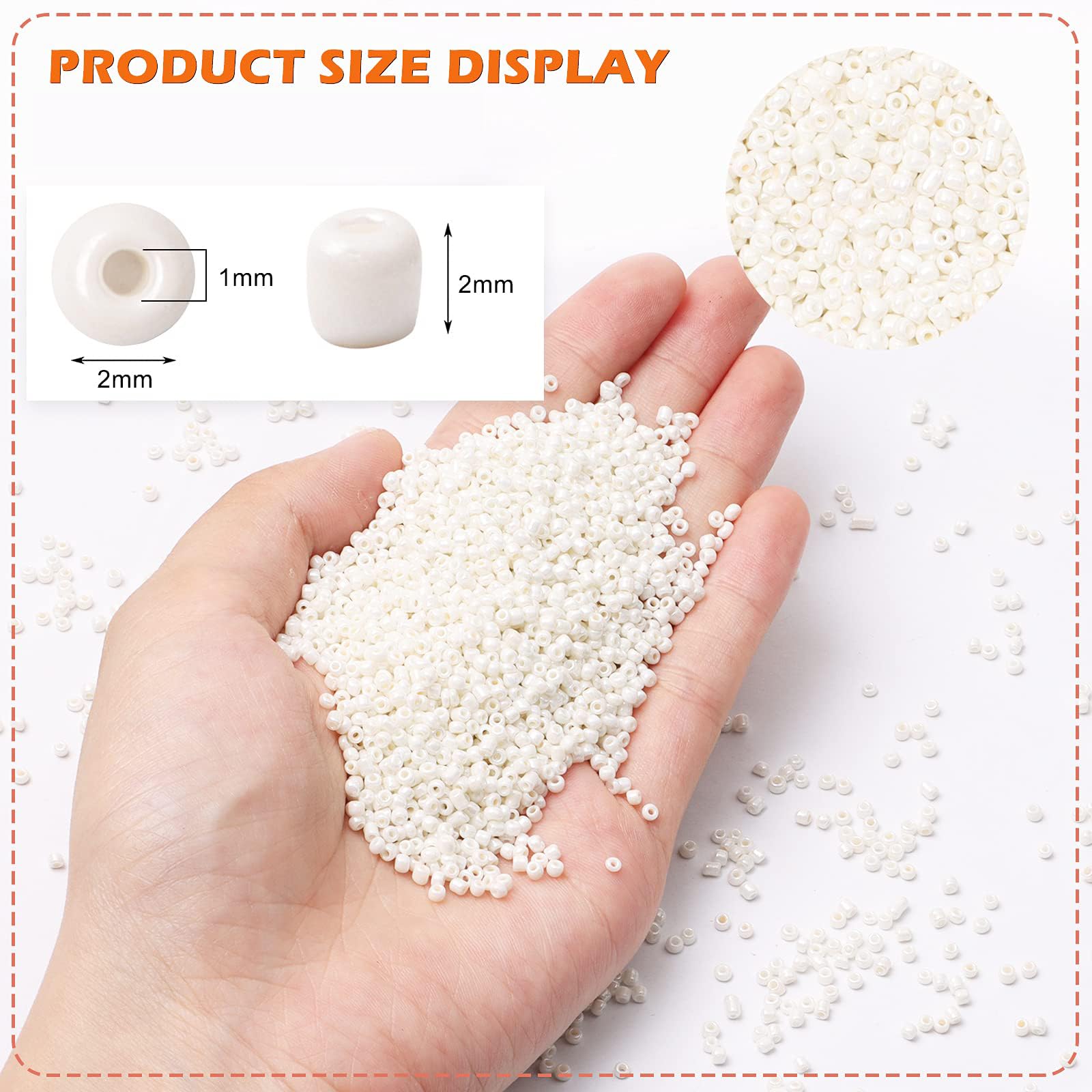 Yholin 10000pcs Glass Seed Beads Bulk,2mm 12/0 Craft Seed Beads Small Pony Beads for DIY Craft Projects Bracelets Necklace Jewelry Making - Pearl White Waist Beads Spacer Beads with Tweezers