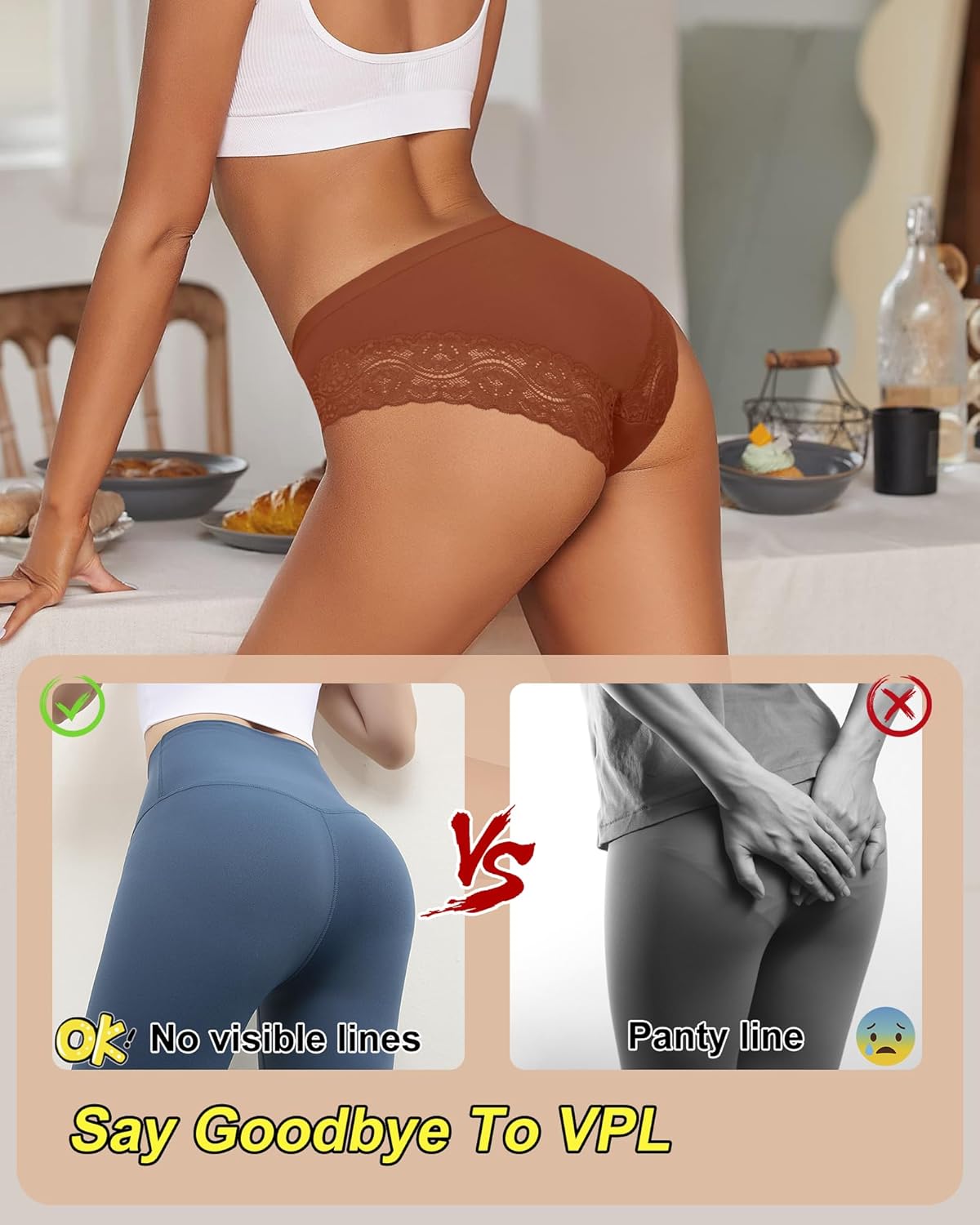 LEVAO Cotton Underwear for Women Lace Cheeky Bikini Panties Stretch Ladies Soft Hipster Briefs 6 Pack S-XXL - Image 5