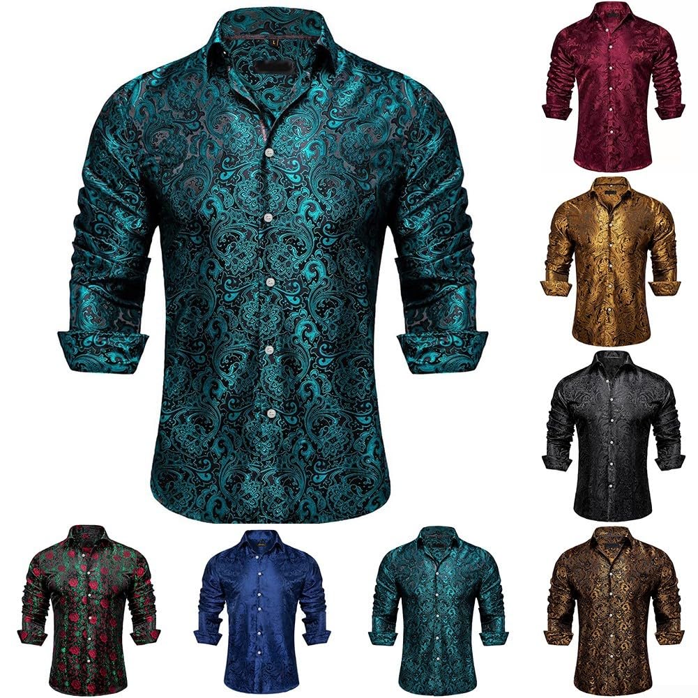 Chemise formelle à manches longues en soie pour homme pour smoking, mariage et fête (taille L) Rouge