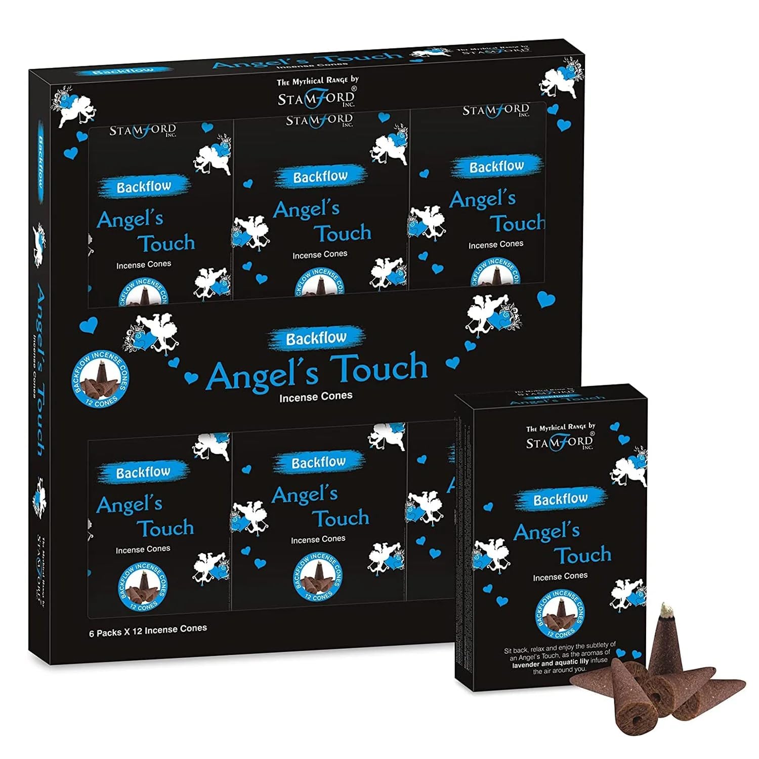 Puckator Light Stamford Backflow Incense Cones - Angels Touch Scent - Spiritual Incense Cone - Zen Meditation Gifts - Organic Cone Insence - Insense - Mythical - Incense Burner Cones - Scented Cones 12Pcs