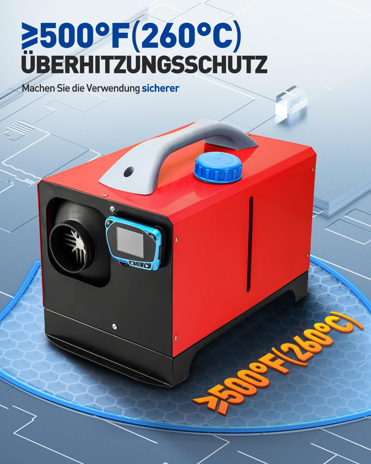 12 V 8 kW Nagrzewnica Diesla, Nagrzewnica powietrza Diesla z tłumikiem, Zdalne sterowanie przełącznikiem LCD, Przenośna nagrzewnica Diesla typu „wszystko w jednym” do przyczep kempingowych, ciężaró