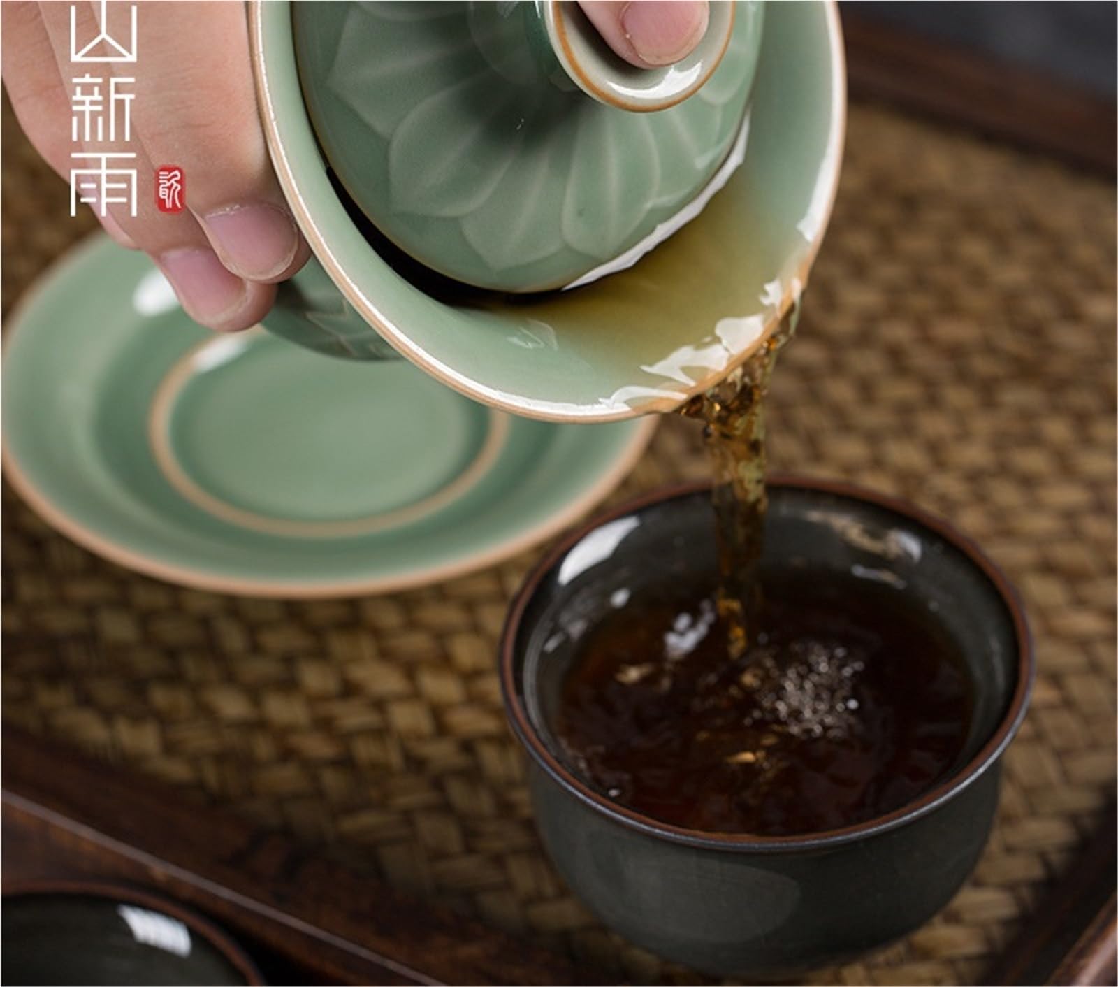 100 ml chiński Longquan Celadon Gaiwan estetyczny wierszyk trzy talenty herbata Tureen pokrywa do herbaty miska herbata