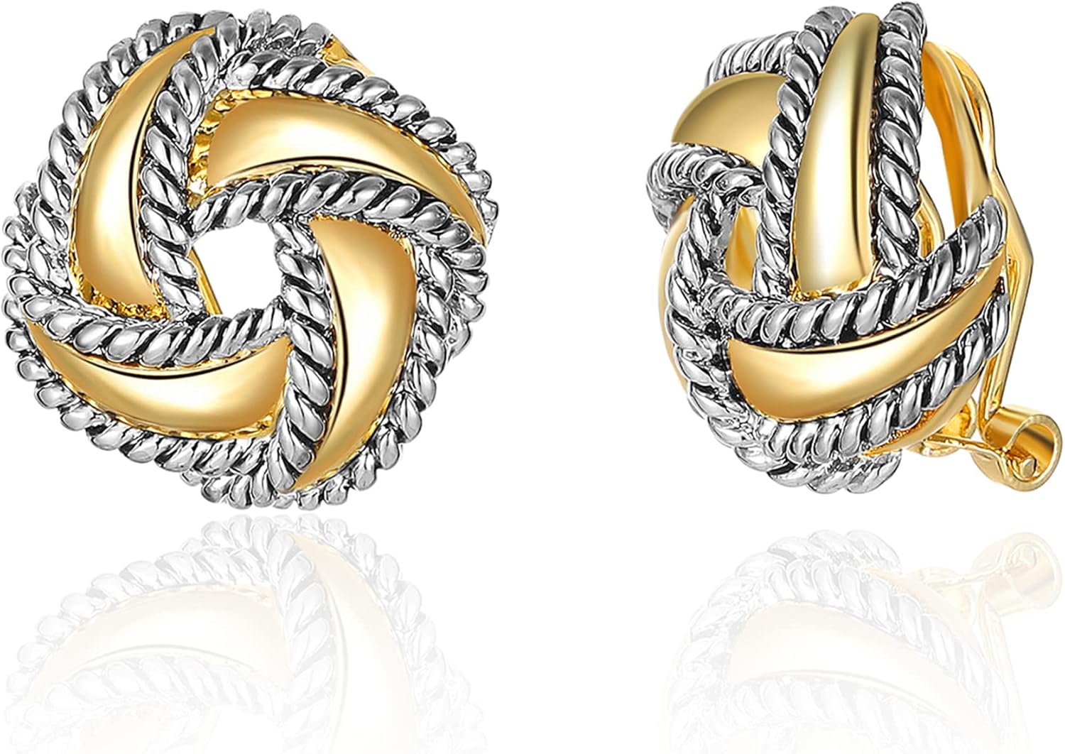 Mytys Two Tone Earrings for Women Gold and Silver Crossover Half Hoop Statement Earring Designer Stud Earrings - Image 5