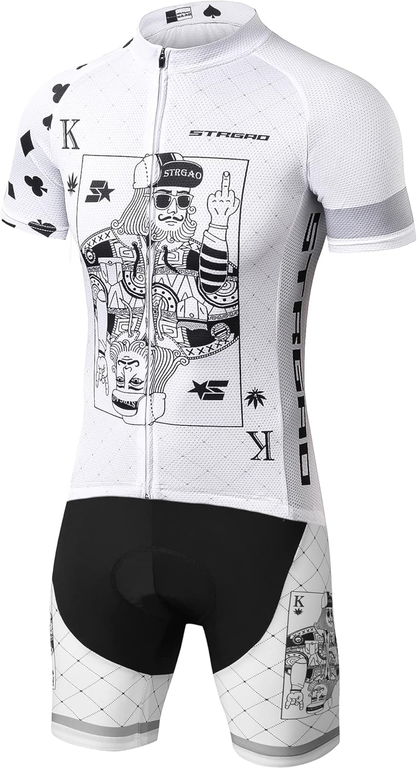 Strgao Mens Cycling Jersey Sets Bike Short Sleeve kits with Bib Shorts Padded Mountain Biking suits Outfits Quick-Dry