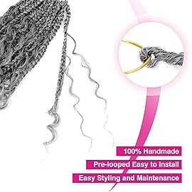 Wodun Goddess Box Braids Crochet Hair 10 Inch, Box-Braids Crochet-Hair For Black Women Pre Looped Bohemian Box Braiding with Curly Ends(10inch,8 Packs, Tgrey)