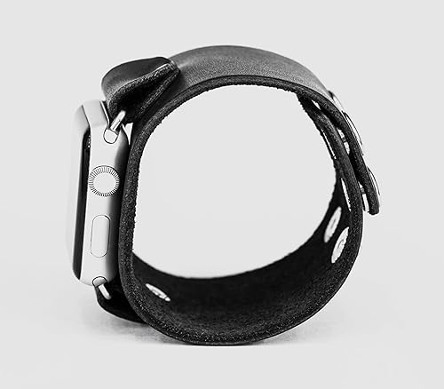 Miniatura 8 de wide Leather cuff band compatible with Apple watch 38mm 40mm 41mm 42mm 44mm 45mm 46mm 49mm, Handmade UA 1105