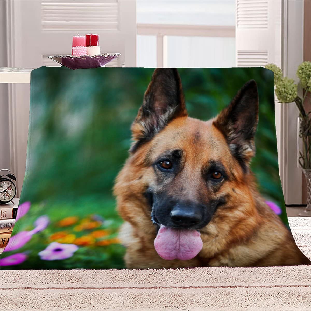 Blanket Microfiber 3D Printed Throw Blanket German Shepherd Animal Dog Cozy Soft Warm Plush Warm Chair Couch Blankets for Kids Girls Boys Teens Small Blanket Camping 50 x 60 inches