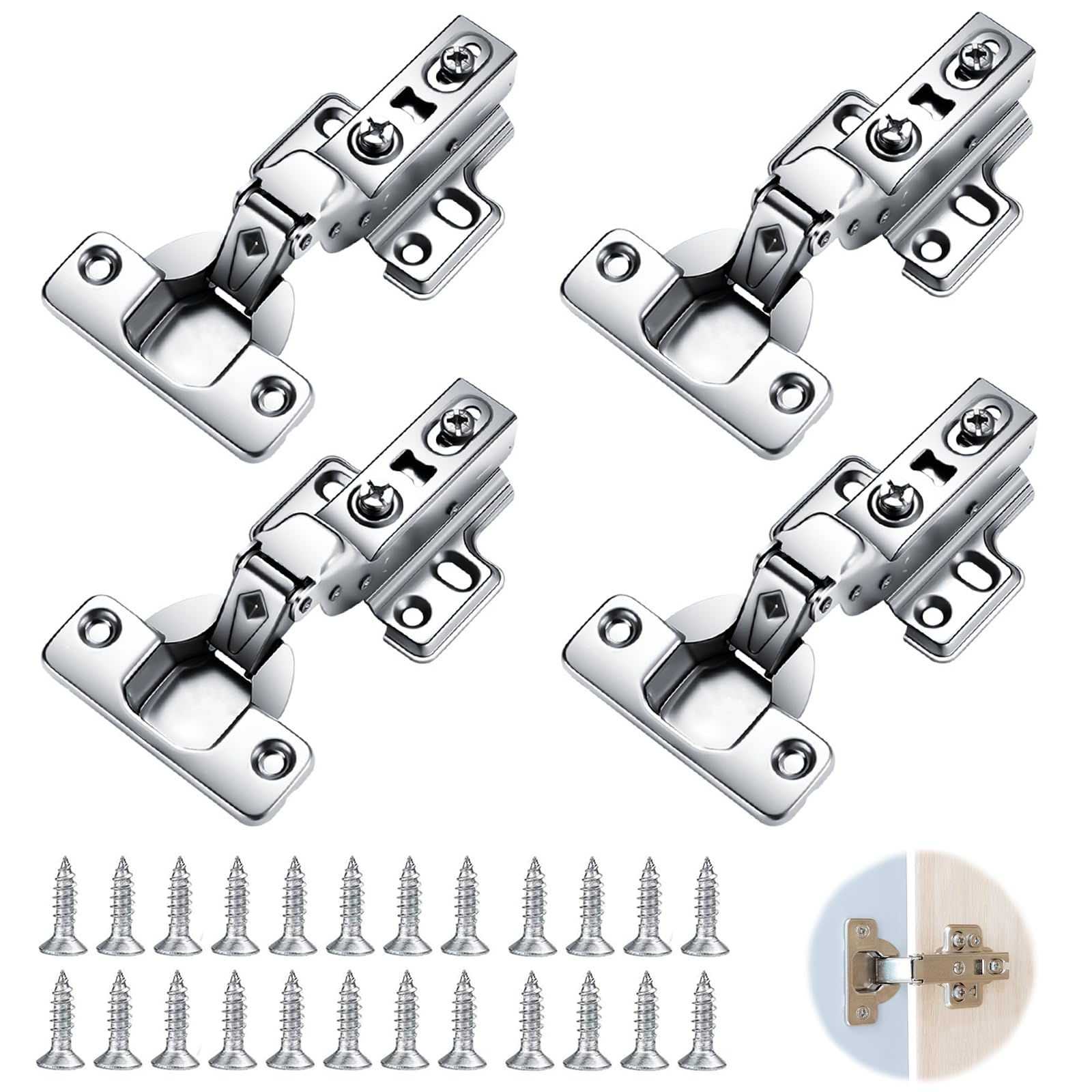 4-Pack Cabinet Hinges, Damping Hinge, Kitchen Cupboard Hinges, Cold-Rolled Steel Hydraulic Damping Hinges, Load-Bearing Up to 12 Kg, Suitable for Cabinets, Wardrobes, Etc