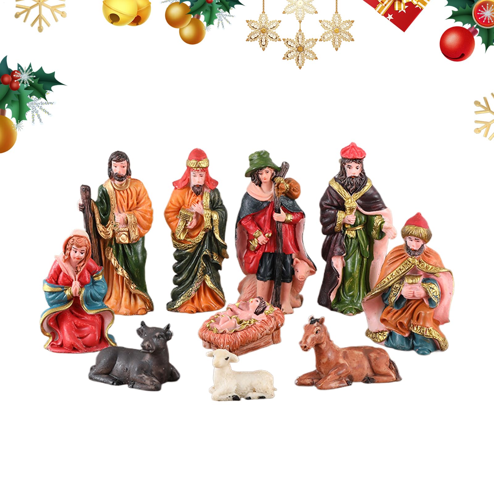 Figurines de crèche de Noël en résine pour décoration de cheminée et maison