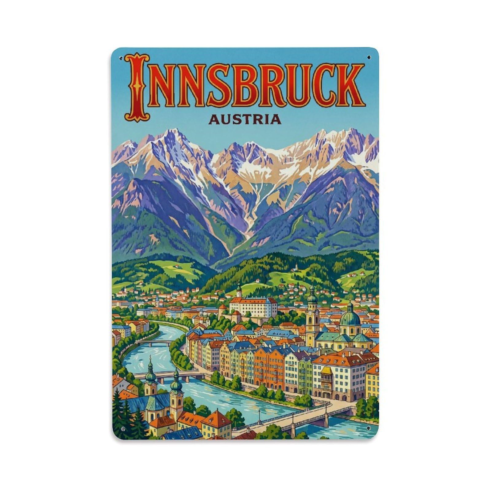 Olhnbad Style Alpine Mountain Travel Innsbruck Austria Graphic Metal Tin Sign