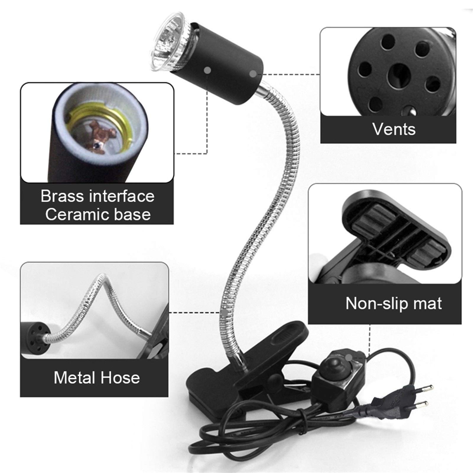 Riscaldatore per Animali Domestici 25W 50W del Rettile della Lampada di Calore della Lampada di Clip con portalampada UVA UVB Basking Lampada for rettili Lizard Turtle Snake Acquario