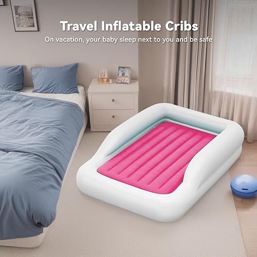 Miniatura 8 de COMMOUDS Cama de viaje portátil para niños pequeños con parachoques de seguridad, colchón inflable para niños con bomba eléctrica, colchón inflable