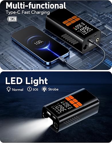 Miniatura 6 de Compresor de aire portátil para inflador de neumáticos, bomba de aire eléctrica con medidor digital de presión de neumáticos, LCD digital dual,