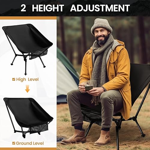 Miniatura 5 de SHALLWE Sillas de camping portátiles de 26.0 in de ancho, silla ligera para mochileros, 2 opciones de altura, sillas de campamento de aluminio para