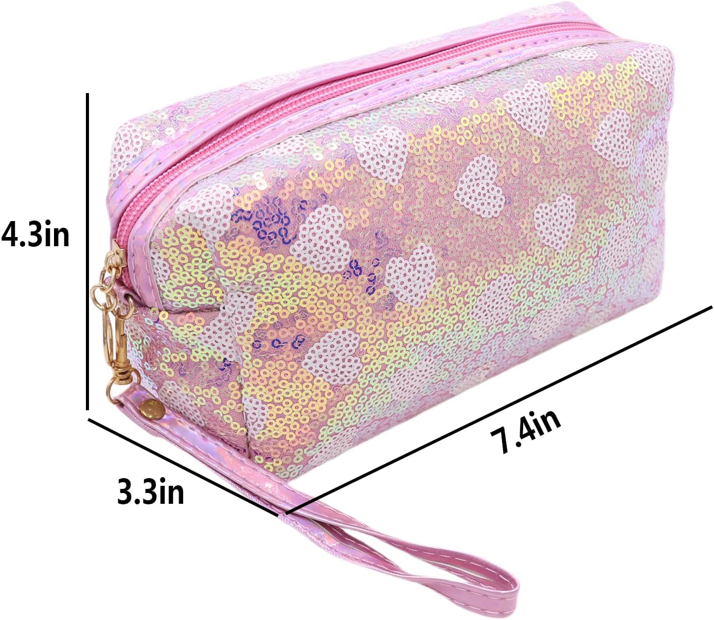Glitter Cosmetic Pouch Makeup Bag Sequin Travel Organizer Multi-Purpose Toiletry Case Pencil Holder,Pink Heart 2# image 4