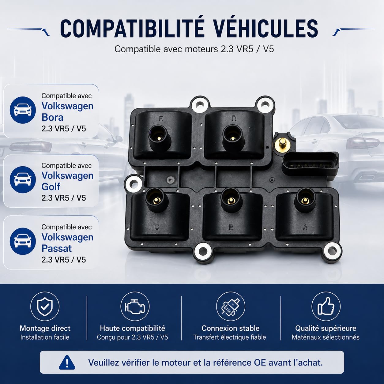 Bobine d’allumage 071905106 Compatible avec Volkswagen Golf IV Bora Passat B5 2.3 V5 VR5, SEAT Toledo II, 0986221017 0040100037