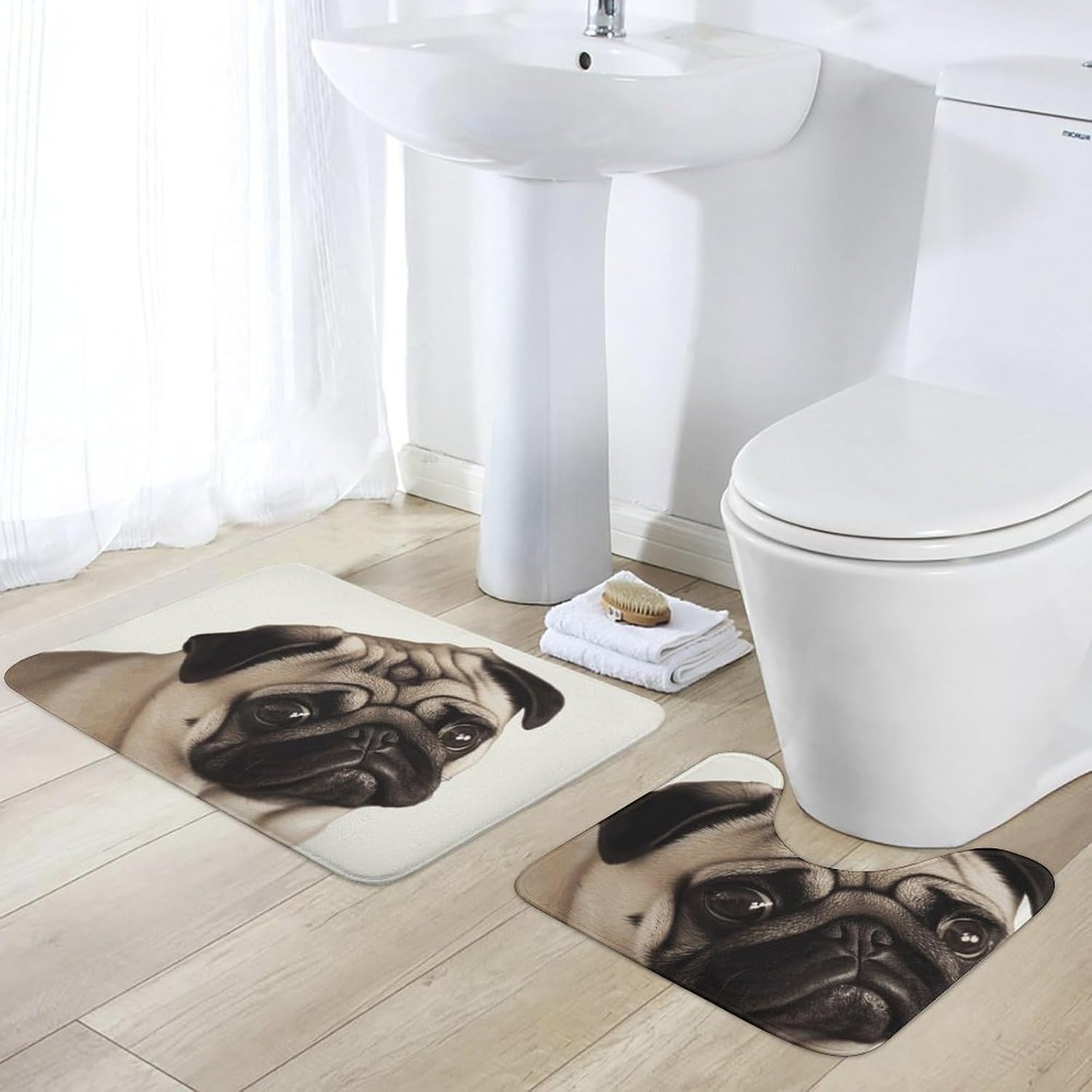 Pug Dog Bathroom Rugs Bathroom Rugs Sets 2 Piece Bath Mat Bathroom Mat Bath Rugs Toilet Rug Toilet Mat Toilet Rugs U Shaped Washable Cute Bath Mat 19.7"x31.5"