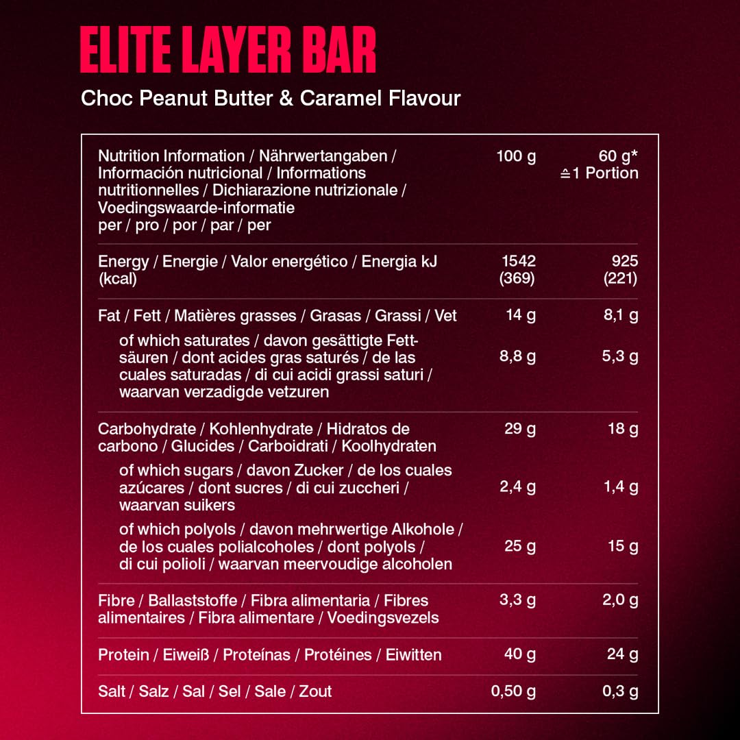 Dymatize Elite Layer Bar Peanut Butter & Caramel 18x(2x30g) - Barre hyperprotéinée et peu sucrée