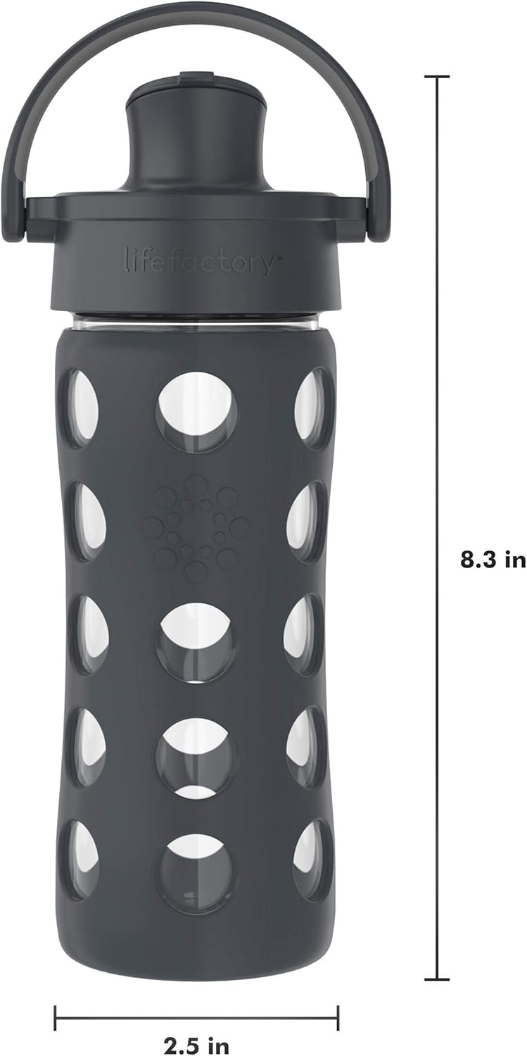 Lifefactory 12-Ounce Glass Water Bottle with Active Flip Cap and Protective Silicone Sleeve, Carbon - Image 5