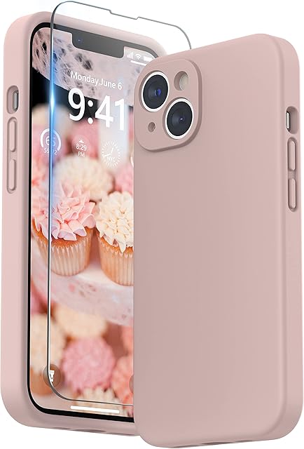 SURPHY Liquid Silicone Case Compatible for iPhone 14 Case, Individual Protection for Each Lens Shockproof Full Body Thickened Rubber for iPhone 14 6.1 inch 2022, Pink Sand