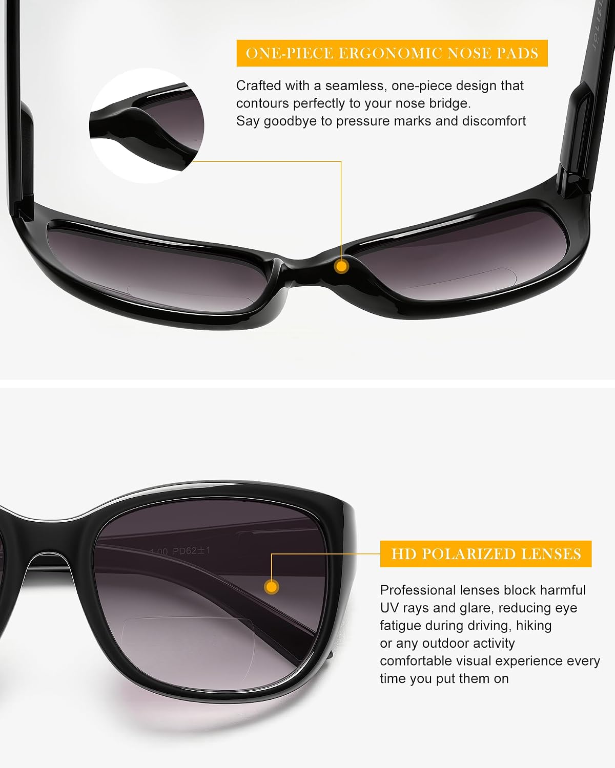 JOLISU 3PCS Bifocal Sunglasses Readers for Women/Men - Full Lens UV400 Sun Protection with Built-in Reading