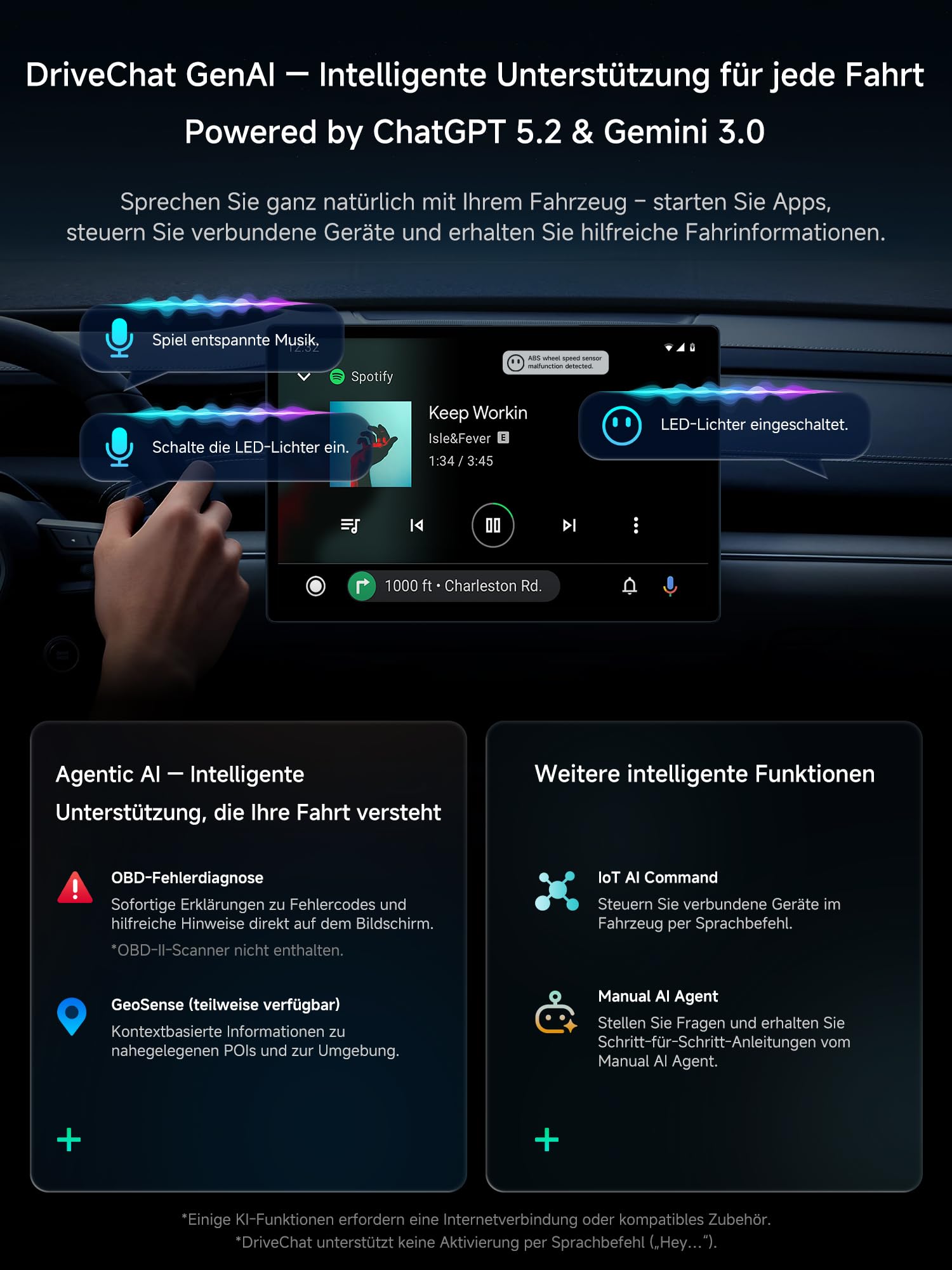 Carplay Wireless Adapter, AI Box für YouTube/Netflix mit Drivechat AI | Doppel-WIFI, Bluetooth-Schloss, Unterstützung für drahtlose Carplay / Android Auto