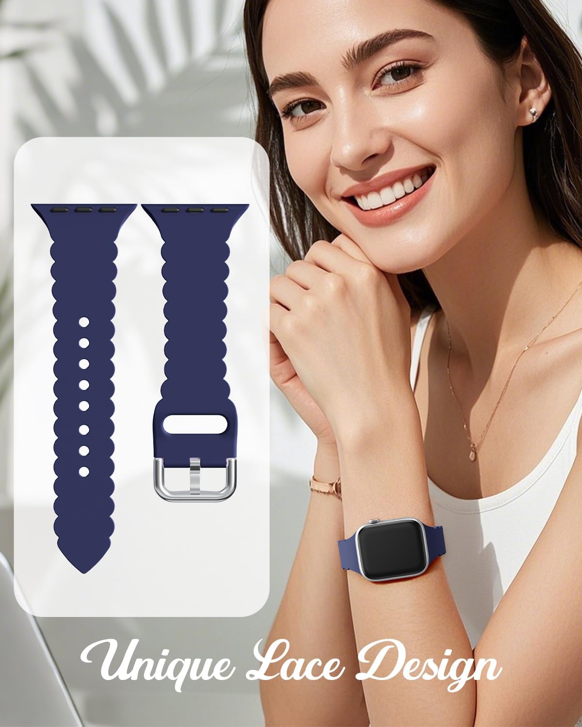 Sunnywoo Lace Sport Silicone Band Compatible with Apple Watch 38mm 40mm 41mm 42mm 44mm 45mm 46mm 49mm for Women, Soft Wristband Waterproof Replacement for iWatch Series Ultra 10 9 8 SE 7 6 5 4 3 2 1 image 2