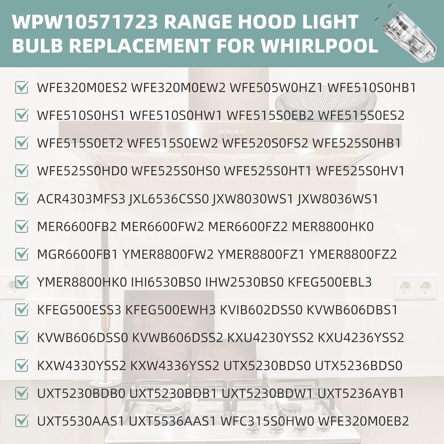 WPW10571723 Range Hood Bulb G9 120V 40W, Replacement for Whirlpool Range Hood & Oven Light, Suitable for ACR4303MFB3 JXL6536CSS0 WFE320M0EB2 MER6600FB2 Halogen Bulb Models (6 Pack)