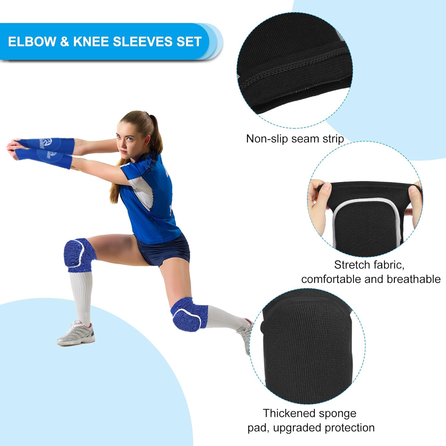 PATIKIL Volleyball Arm Sleeves Knee Pads Set Passing Forearm Knee Sleeve with Protection Pads Thumbhole Volleyball Arm Pad for Teenagers Men Women