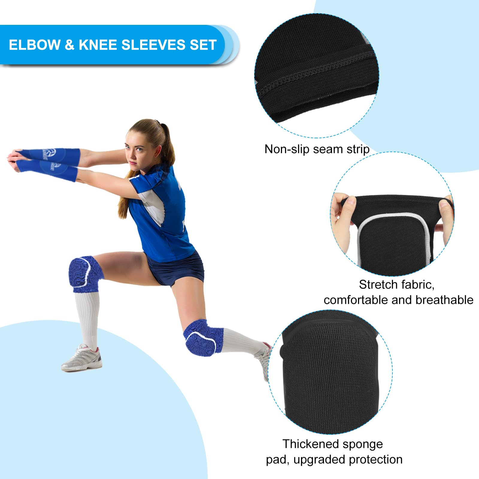 PATIKIL 4 Coppie Set Ginocchiere Maniche Pallavolo 5.7"/5.5" Nero