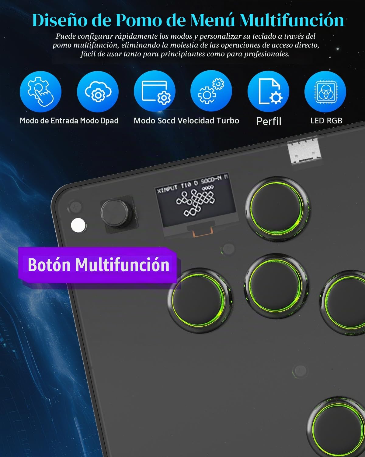 GM-16 Mando de Arcade Stick sin Palanca, para PS4/PS3/PC/Switch | Joystick de lucha con todos los botones , Arcade Fight Stick con RGB Personalizado & Turbo & Hot Swap