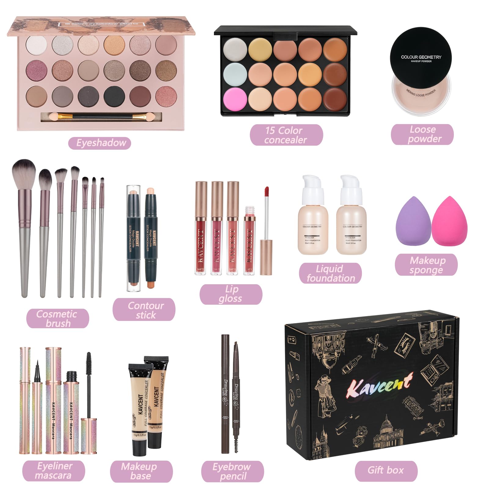 KAVCENT Make-up-Set für Teenager, komplettes Make-up-Set für Frauen, Make-up-Kits für Frauen, Geschenk, Lidschatten, Concealer