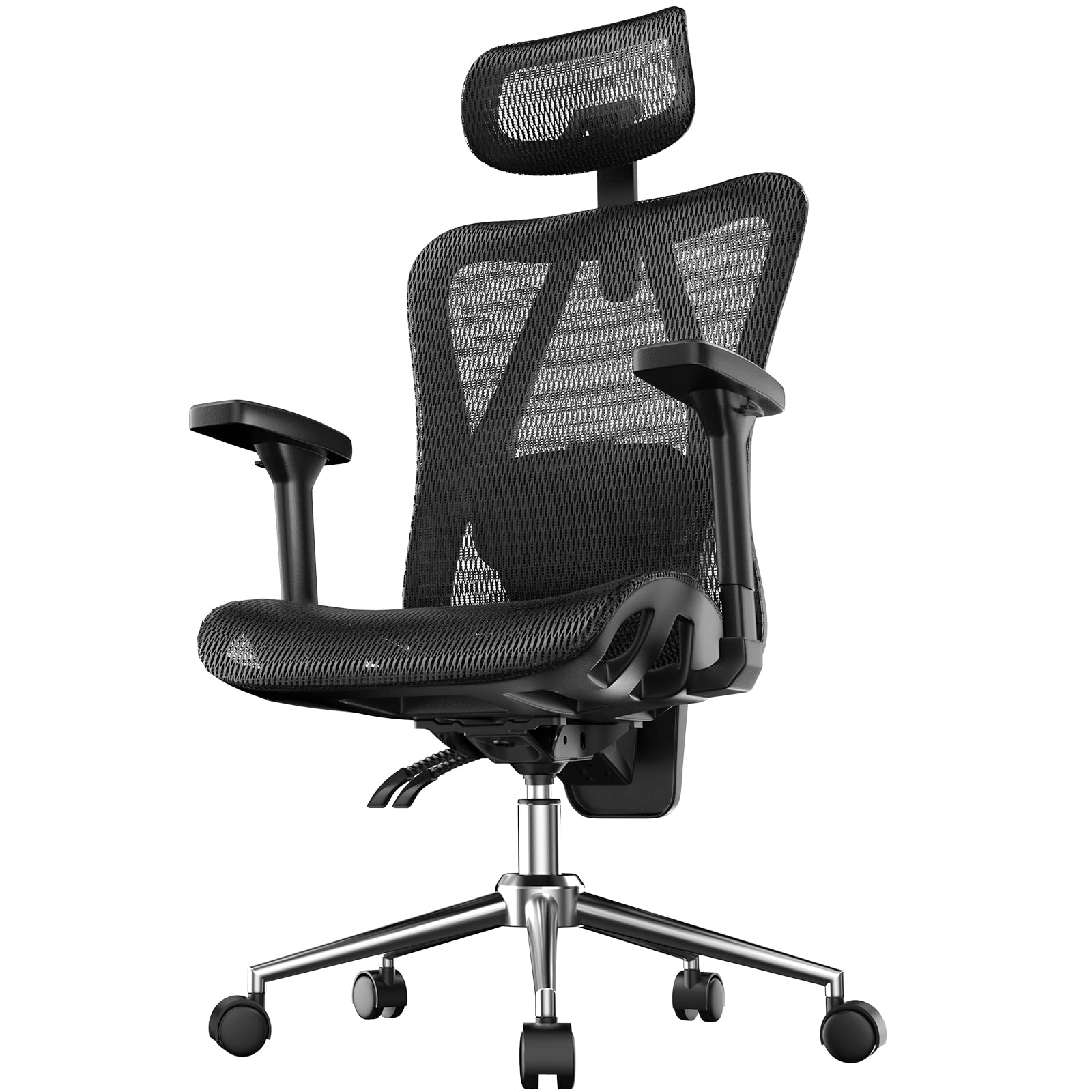 naspaluro Ergonomischer Bürostuhl, Schreibtischsessel mit Kopfstütze, 3-stufig Verstellbarer Rückenlehne, Stabiler Drehstuhl bis 150kg belastbar, Computerstuhl für Büro und Homeoffice, Schwarz