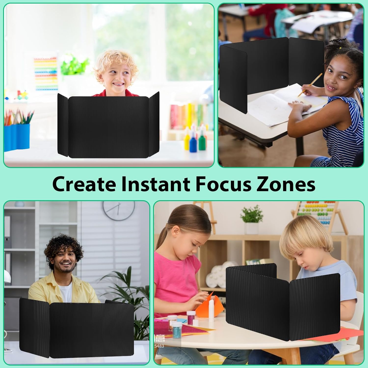 26 Pack Black Desk Dividers with Labels for Students, ROOKEA Waterproof Plastic Study Carrel Dividers, Privacy Classroom Shield Folder Boards Desk for Classroom Teacher Supplies Test Divider