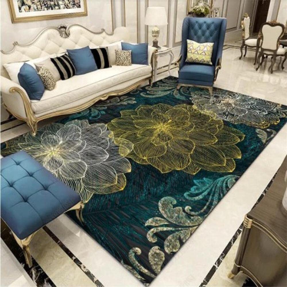 Tapis antidérapant durable vert foncé 140x200 tapis rétro fleurs