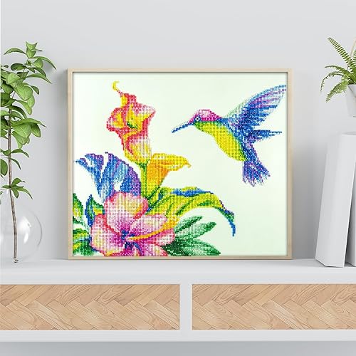 Miniatura 4 de DIAMOND ART BY LEISURE ARTS Kits de pintura de diamantes para adultos de 14 x 16 pulgadas, colibrí avanzado, taladro completo, kits de arte de