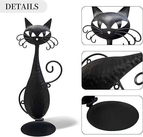 Miniatura 4 de Candelabro de pared de gato de metal negro para velas de pilar velas LED sin llama (2 gatos)
