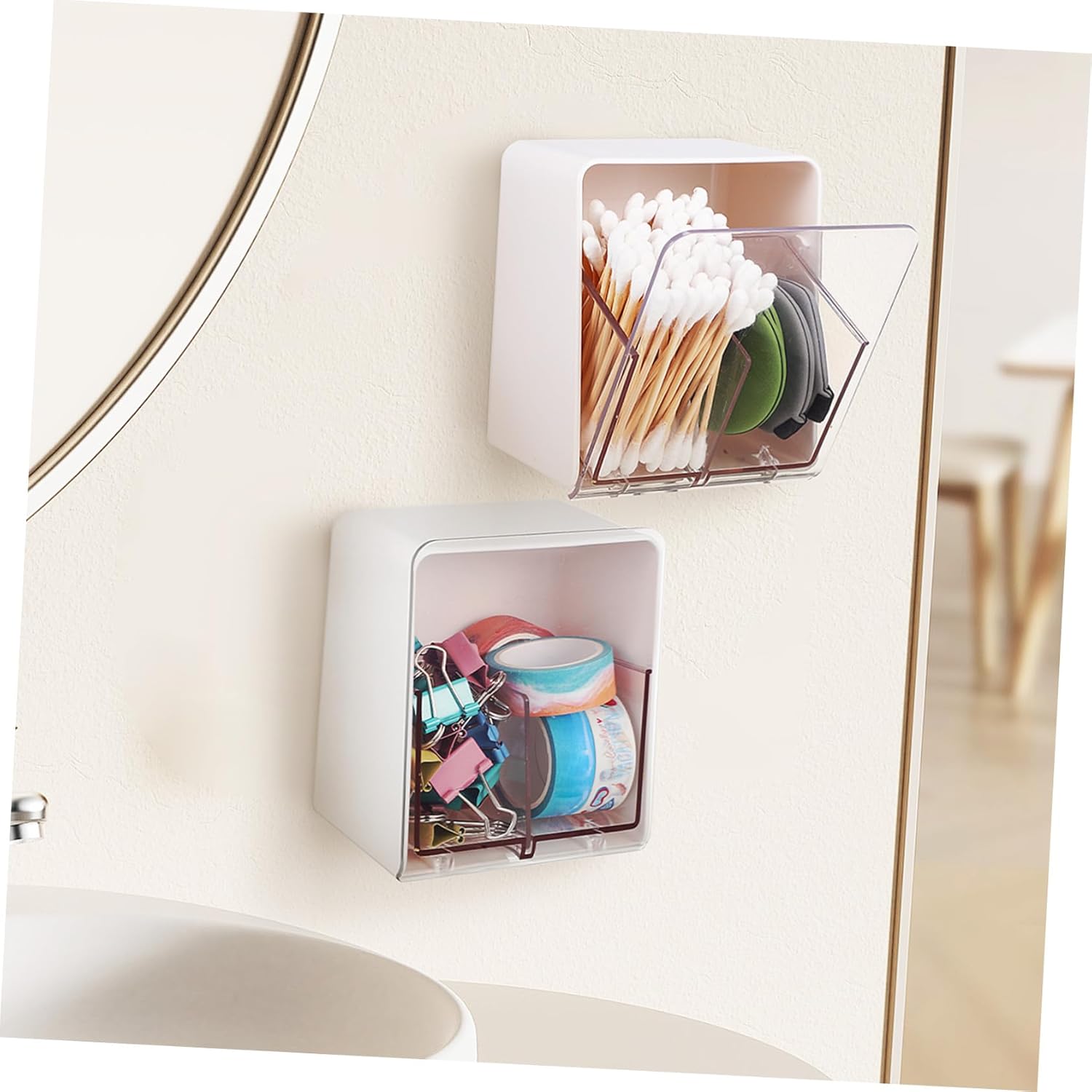 Luxshiny 5pcs Cotton Swab Holder Makeup Box Double Compartments for Organized Storage Bathrooms Bedrooms Dressing Rooms Space-saving Design Easy Access Cotton Swab Dispenser